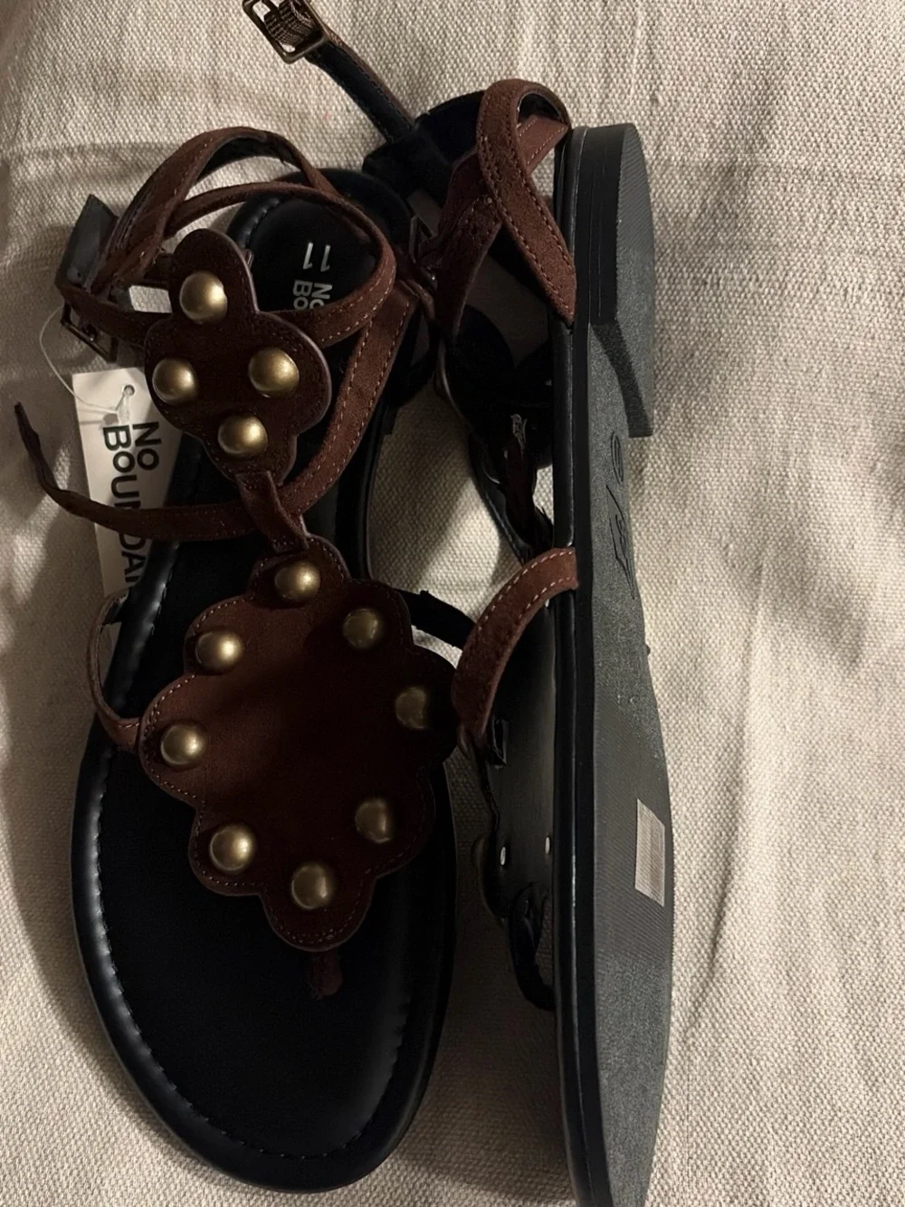 No Boundaries Brown Leather-Look Studded Gladiator Sandals